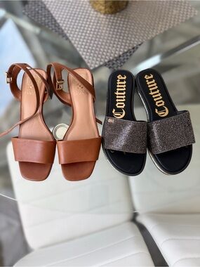 2 Pairs Woman Sandals Size 8  Vince Camuto Heels & Juicy Couture Sparkle Slides